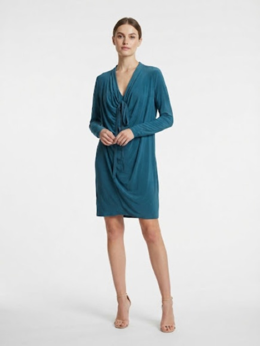 All Saints Teal Draped V-Neck Mini Dress